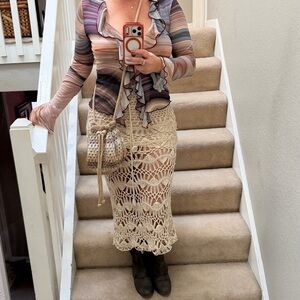 Crochet Overlay Skirt ☀️ Beach Boho Vibes Cream/Beige/Tan